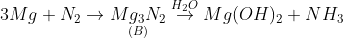 3Mg+N_{2}\rightarrow \underset{(B)}{Mg_{3}N_{2}}\overset{H_{2}O}{\rightarrow}Mg(OH)_{2}+NH_{3}