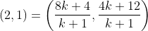 (2,1)=\left(\frac{8 k+4}{k+1}, \frac{4 k+12}{k+1}\right)
