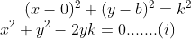 (x-0)^{2}+(y-b)^{2}=k^{2}\\ x^{2}+y^{2}-2yk=0.......(i)