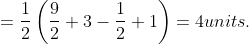 =\frac{1}{2}\left ( \frac{9}{2}+3-\frac{1}{2}+1 \right ) = 4units.