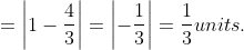 =\left | 1-\frac{4}{3} \right | = \left | -\frac{1}{3} \right | = \frac{1}{3} units.