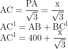 \\\mathrm{AC}=\frac{\mathrm{PA}}{\sqrt{3}}=\frac{\mathrm{x}}{\sqrt{3}} \\ \mathrm{AC}^{1}=\mathrm{AB}+\mathrm{BC}^{1} \\ \mathrm{AC}^{1}=400+\frac{\mathrm{x}}{\sqrt{3}}