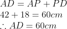 \\AD = AP + PD\\ 42 + 18 = 60 cm\\ \therefore AD = 60 cm