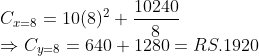 \\C_{x=8}=10(8)^{2}+\frac{10240}{8}$ \\$\Rightarrow C_{y=8}=640+1280=RS.1920