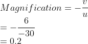 \\Magnification=-\frac{v}{u}\\ =-\frac{6}{-30}\\ =0.2