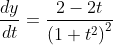 \begin{aligned} & &\frac{d y}{d t}=\frac{2-2 t}{\left(1+t^{2}\right)^{2}} \end{aligned}