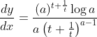 \begin{aligned} & &\frac{d y}{d x}=\frac{(a)^{t+\frac{1}{t}} \log a}{a\left(t+\frac{1}{t}\right)^{a-1}} \end{aligned}