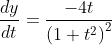 \begin{aligned} &\frac{d y}{d t}=\frac{-4 t}{\left(1+t^{2}\right)^{2}} \end{aligned}
