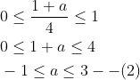 \begin{aligned} &0 \leq \frac{1+a}{4} \leq 1 \\ &0 \leq 1+a \leq 4 \\ &-1 \leq a \leq 3--(2) \end{aligned}