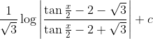 \frac{1}{\sqrt{3}} \log \left|\frac{\tan \frac{x}{2}-2-\sqrt{3}}{\tan \frac{x}{2}-2+\sqrt{3}}\right|+c