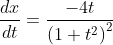 \frac{d x}{d t}=\frac{-4 t}{\left(1+t^{2}\right)^{2}}