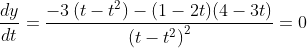 \frac{d y}{d t}=\frac{-3\left(t-t^{2}\right)-(1-2 t)(4-3 t)}{\left(t-t^{2}\right)^{2}}=0