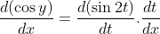 \frac{d(\cos y)}{dx} = \frac{d(\sin2t)}{dt}.\frac{dt}{dx}