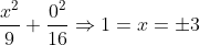 \frac{x^2 }{9} + \frac{0^2 }{16} \Rightarrow 1 = x = \pm 3
