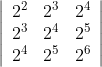 \left|\begin{array}{lll} 2^{2} & 2^{3} & 2^{4} \\ 2^{3} & 2^{4} & 2^{5} \\ 2^{4} & 2^{5} & 2^{6} \end{array}\right|