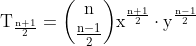\mathrm{T_{\frac{n+1}{2}}=\binom{n}{\frac{n-1}{2}}x^{\frac{n+1}{2}}\cdot y^{\frac{n-1}{2}}}