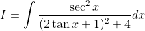 I=\int \frac{\sec ^{2} x}{(2 \tan x+1)^{2}+4} d x
