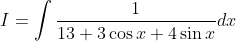 I=\int \frac{1}{13+3 \cos x+4 \sin x} d x