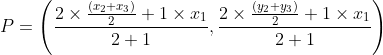 P= \left ( \frac{2\times \frac{\left ( x_{2}+x_{3} \right )}{2}+1\times x_{1}}{2+1}, \frac{2\times \frac{\left ( y_{2}+y_{3} \right )}{2}+1\times x_{1}}{2+1} \right )