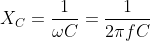 X_C=\frac{1}{\omega C}=\frac{1}{2 \pi fC}