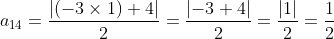 a_1_4 = \frac{\left | (-3\times 1)+4 \right |}{2}=\frac{\left | -3+4 \right |}{2}=\frac{\left | 1 \right |}{2} =\frac{1}{2}