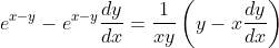 e^{x-y}-e^{x-y} \frac{d y}{d x}=\frac{1}{x y}\left(y-x \frac{d y}{d x}\right)