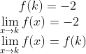 f(k) = -2\\ \lim_{x\rightarrow k}f(x) = -2\\ \lim_{x\rightarrow k}f(x) = f(k)