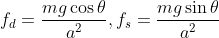 f_d=\frac{m g \cos \theta}{a^2}, f_s=\frac{m g \sin \theta}{a^2}