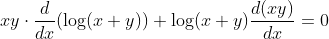 x y \cdot \frac{d}{d x}(\log (x+y))+\log (x+y) \frac{d(x y)}{d x}=0