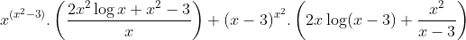 x^{(x^2-3)}.\left ( \frac{2x^2\log x+x^2-3}{x} \right )+(x-3)^{x^2}.\left ( 2x\log(x-3)+\frac{x^2}{x-3}\right )