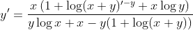 y^{\prime}=\frac{x\left(1+\log (x+y)^{\prime-y}+x \log y\right)}{y \log x+x-y(1+\log (x+y))}