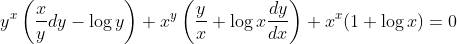 y^{x}\left(\frac{x}{y} d y-\log y\right)+x^{y}\left(\frac{y}{x}+\log x \frac{d y}{d x}\right)+x^{x}(1+\log x)=0