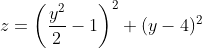 z=\left ( \frac{y^2}{2}-1 \right )^2+(y-4)^2